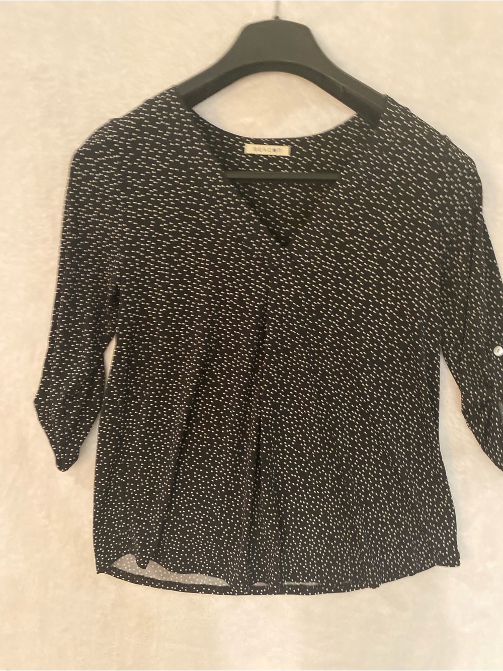 Beacon Black White Polka Dot V-Neck Blouse US S